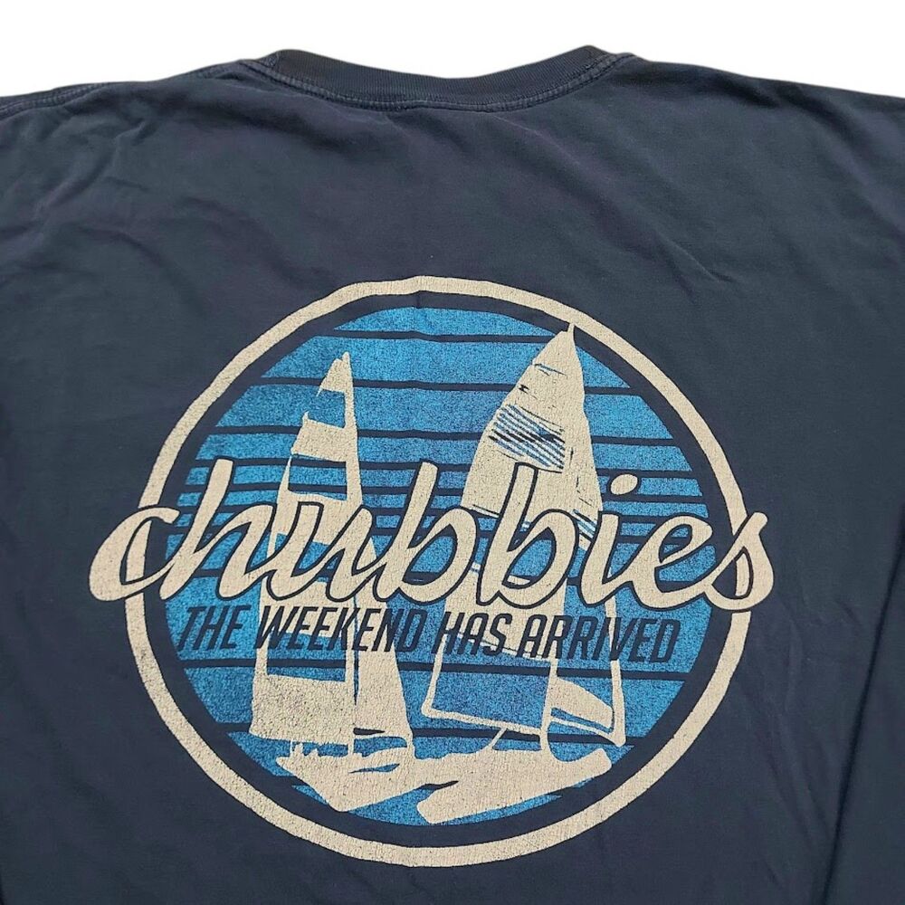 Chubbies Graphic Tee Mens Large Blue Cotton Long Sleeve Crew Neck Pocket Beach - Picture 2 of 10